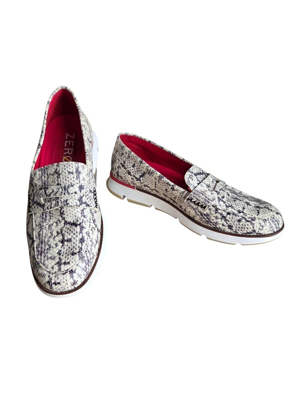 Cole Haan womens 9B shoes Zerogrand loafers snake-print leather slip-on flats